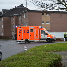 Oranger Rettungswagen und Notarztwagen im Einsatz, eine Rettungsperson in Ausrüstung steht dabei