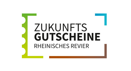 stilisiertes Ticket, Text Zukunftsgutscheine Rheinisches Revier